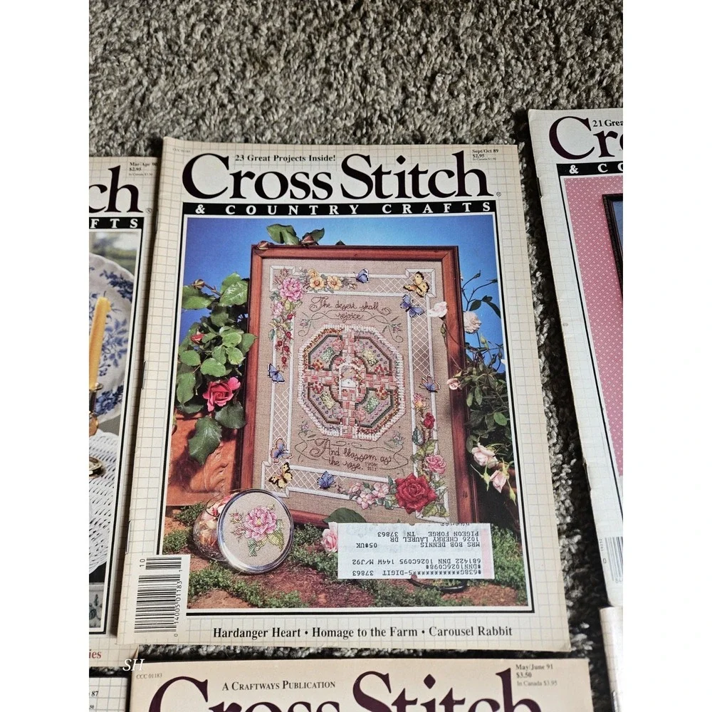 Lot of 7 Cross Stitch & Country Crafts Magazines 1986-1991 Vintage Patterns